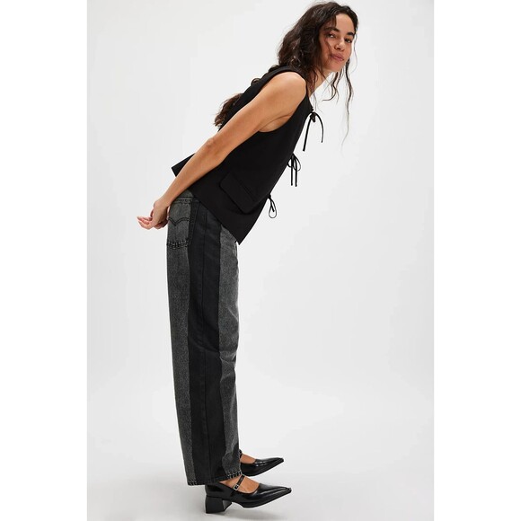 Levis Premium Womens Baggy Dad Denim Jeans 28 Black Gray Mid Rise Loose Relaxed - Picture 8 of 16